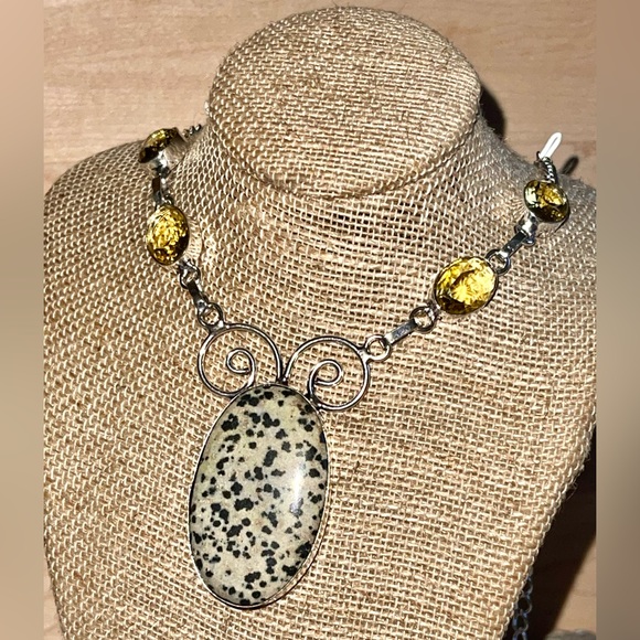 Dalmation Jasper Pendant Necklace 16-17” - Picture 7 of 12